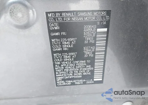 2015 Nissan Rogue Sv из США, поврежденный, VIN KNMAT2MT9FP515199